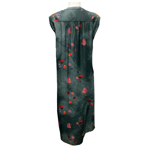 RAQUEL ALLEGRA DARK GREY MULTI HANDMADE SILK JACQUARD MIDI DRESS - Picture 3 of 5